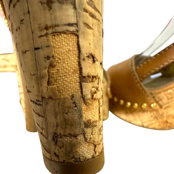 Prada Cork Platform Chunky Heel Brown Leather Studded Heels EU 36.5 US 6.5 -READ - Picture 13 of 13